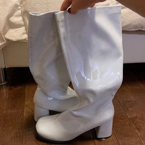 White patent leather go-go boots